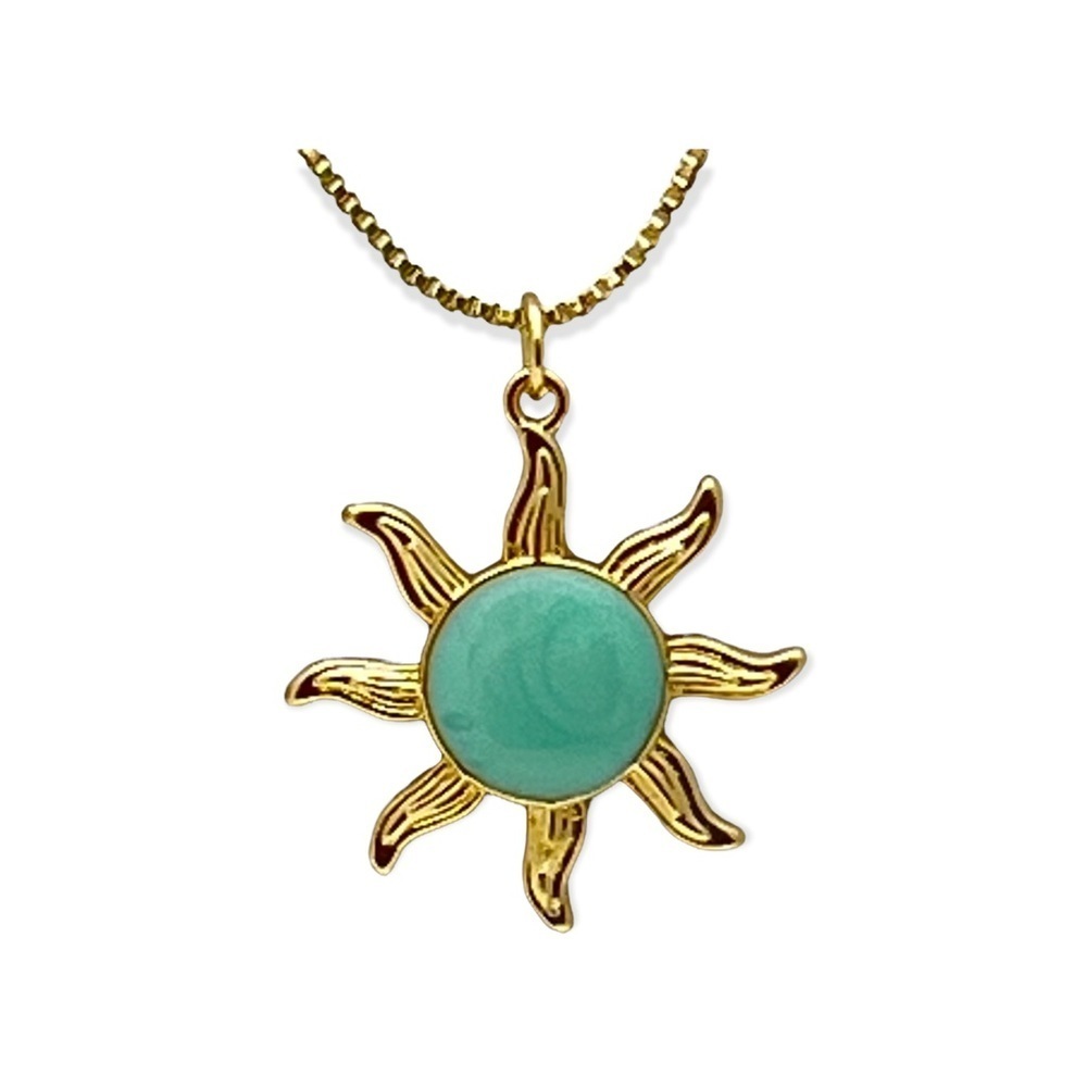 Sun Necklace with Turquoise color center in 18k of gold layered